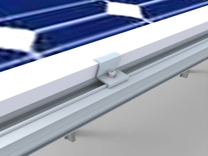 Detail of solar panel and end clamp