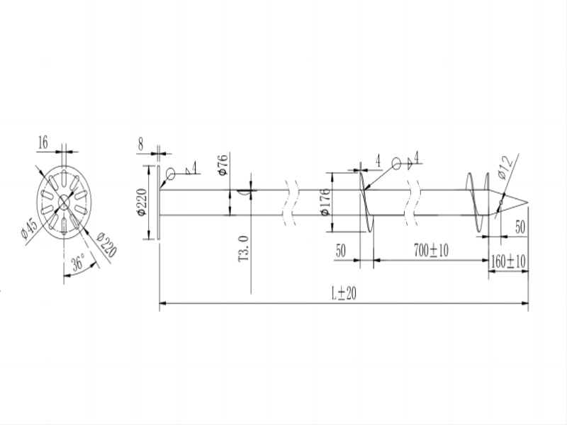 drawing draft of ground screw with 2 blades
