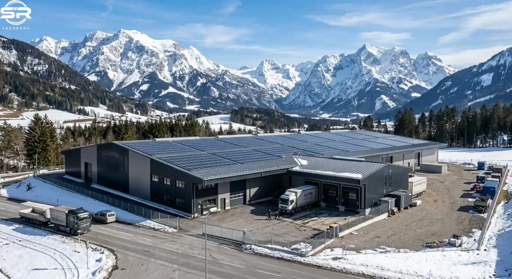 SR Solar's roof mounting system in Austria employs a non-penetrating clamping solution for pitted metal roofs