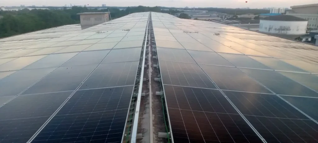 Completed solar rooftop project featuring SR Solar's structural mounting frames supporting photovoltaic modules on a commercial roof.