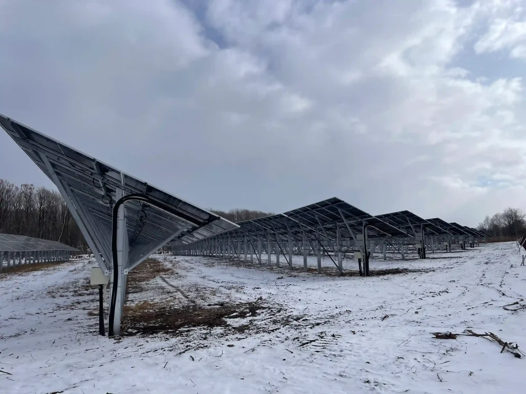 Heavy snow-load ground mounting solutions engineered by SR Solar for a utility solar farm project in Hokkaido, Japan