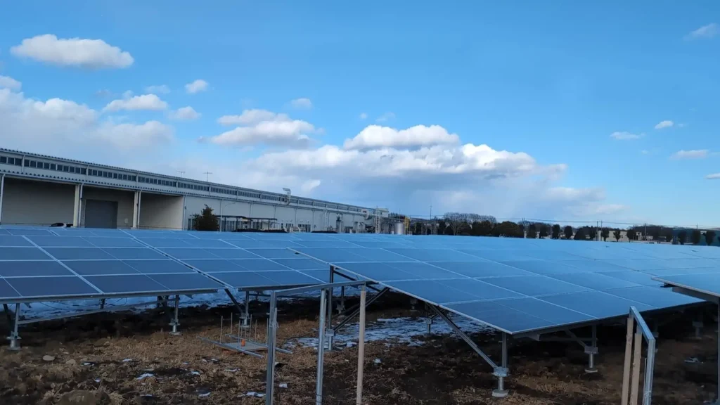 Completed ground-mounted solar panel arrays for a 3501.76KW project in Tochigi, Japan, by SR Solar.