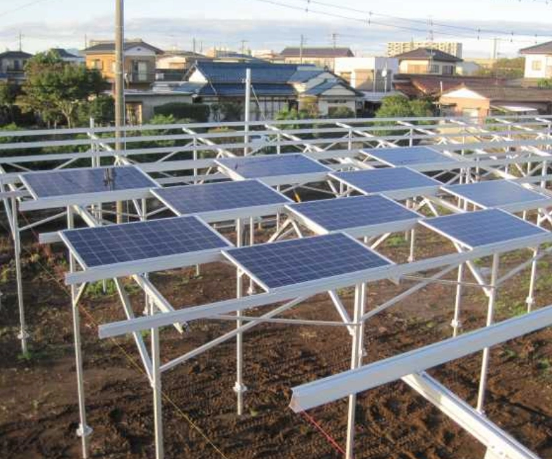 High-clearance agrivoltaic mounting system designed by SR Solar factory for commercial farming projects
