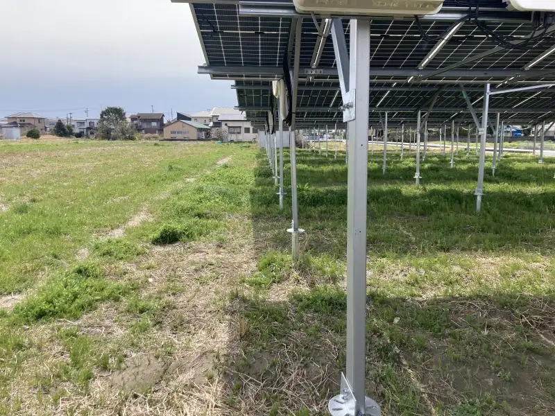 High-clearance aluminum agrivoltaics solar mounting structure installed with ground screws for a farm project, engineered by SR Solar manufacturer.