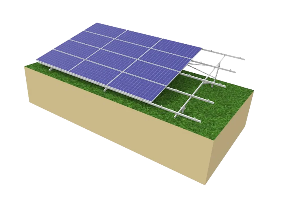 Multi-panel solar array framework on adjustable ground screw anchor foundation by SR Solar