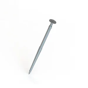 Front view of an adjustable ground screw foundation by SR Solar featuring an adjustable bracket for solar mounting systems.