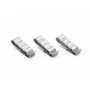 Custom-sized SR Solar CC02 stainless steel clip showcasing flexible cable routing slots.