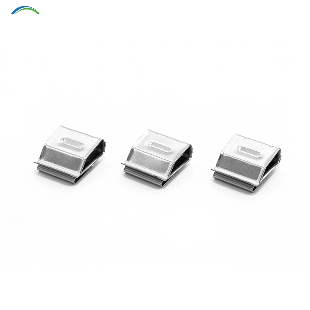 Custom-sized SR Solar CC06 stainless steel clip showcasing flexible cable routing slots.