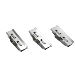 Precision-manufactured SR Solar CC13 SUS304 stainless steel cable clip for PV wire management.
