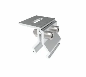 SR Solar AL6005-T6 aluminum SR-SC04 corrugated ribbed Kliplok clamp with SUS304 bolts for secure roof mounting.