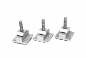 Custom-sized SR Solar MC01 aluminum mid clamp showcasing precise structural slotting.