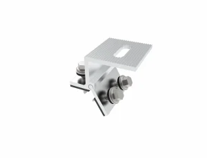 SR Solar AL6005-T6 aluminum SR-TC06 multifunctional Kliplok clamp, featuring SUS304 bolts for roof mounting.
