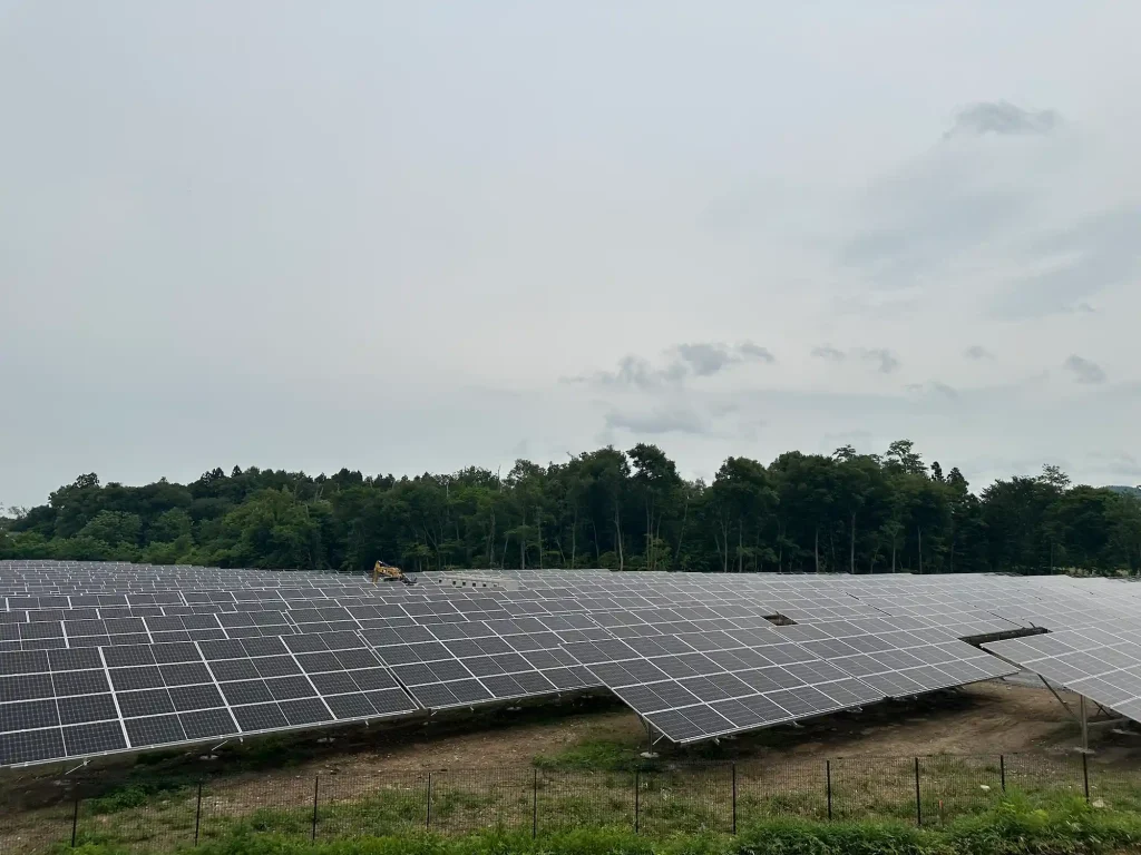 Long-distance perspective showing the deep alignment of solar panels mounted on SR Solar racking systems.