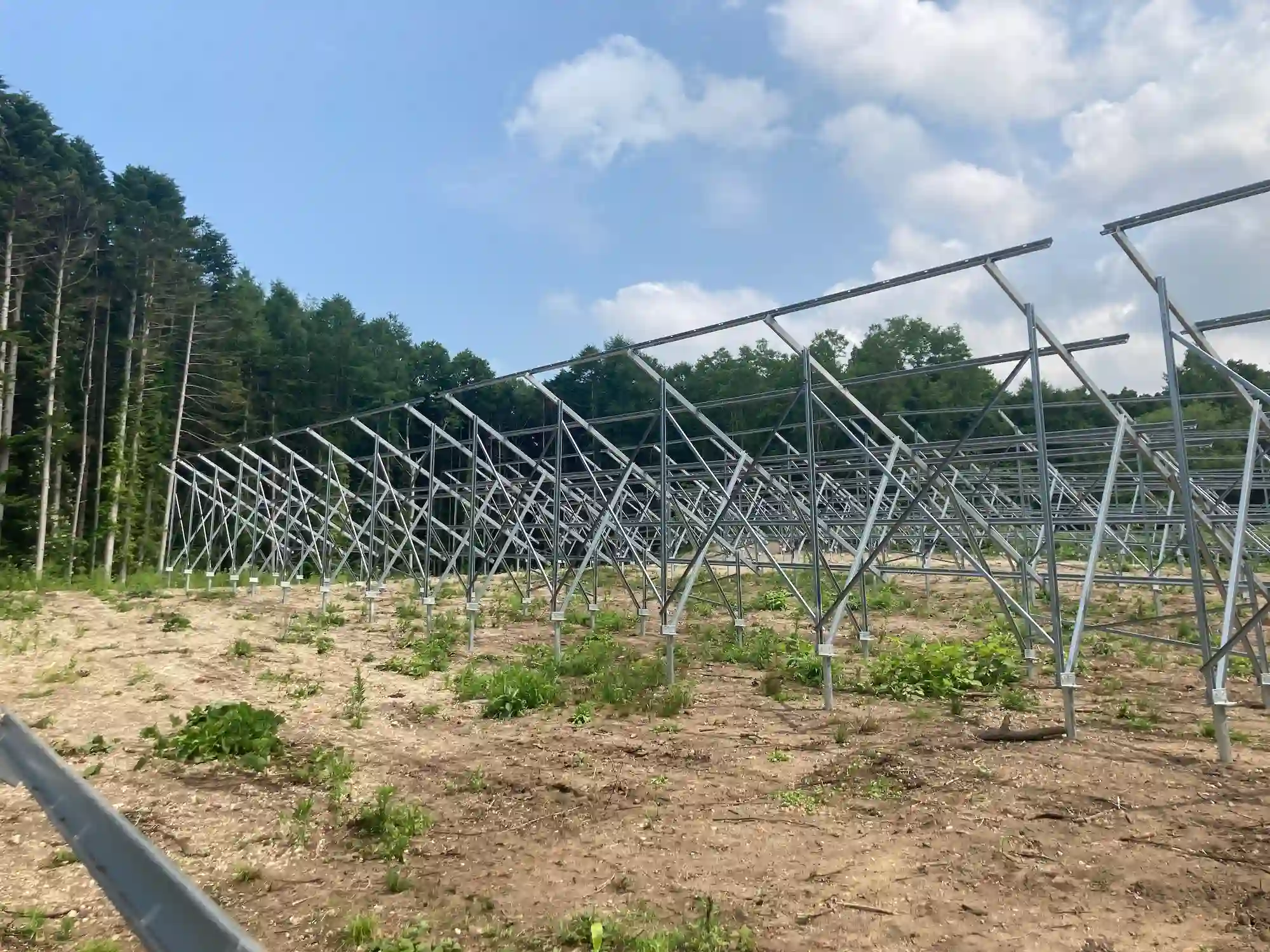 Expansive matrix of utility-scale ground mount racking systems produced by SR Solar.