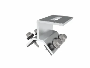 SR Solar AL6005-T6 aluminum Kliplok clamp SR-TC02 with SUS304 fasteners for standing seam roof mounting.