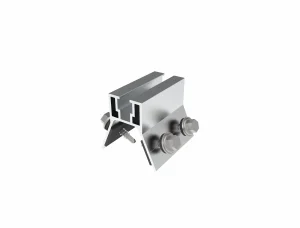 SR Solar AL6005-T6 aluminum SR-TC05 railless Kliplok clamp without nuts, featuring SUS304 bolts for roof mounting.