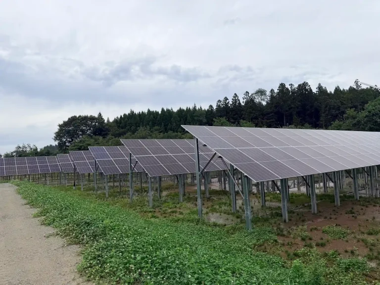 Reinforced steel support structure for ground solar mounting panels designed by SR Solar factory.