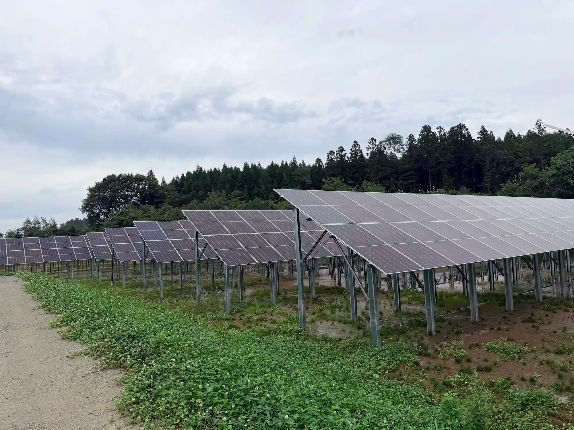 Reinforced steel support structure for ground solar mounting panels designed by SR Solar factory.